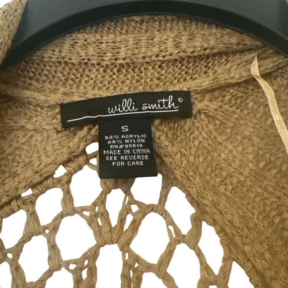 Willi Smith Brown Open-Front Cardigan 3/4 Sleeeve Crochet Back Mandala - Size S - Picture 2 of 4